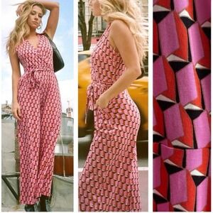 DVF Diane von Furstenberg Target Pink Geometric Collared Jumpsuit